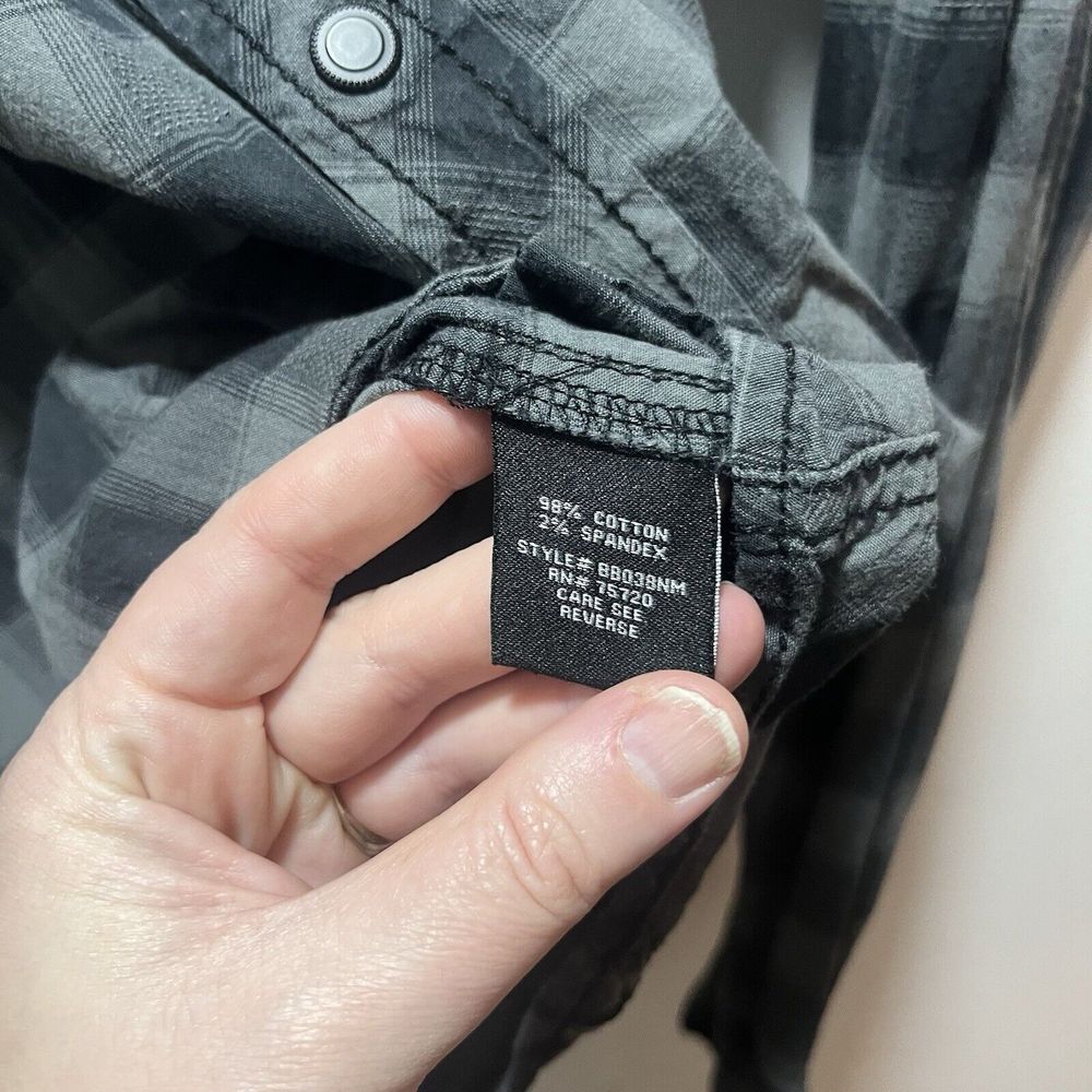 Mens Buckle Black Plaid Athletic Fit Shirt Snap Closure Size Large - Picture 6 of 7
